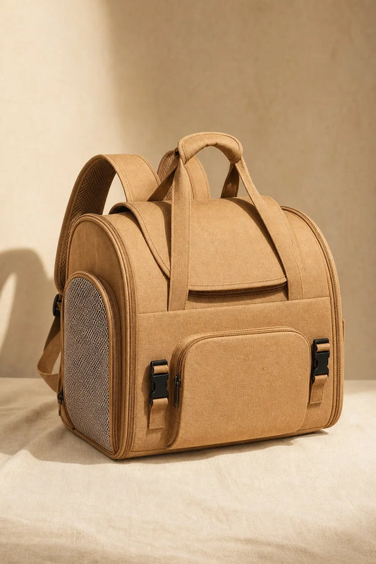 Sac à Dos Transport Chat Extensible — Canvas Camel, Compartiment Mesh Amovible