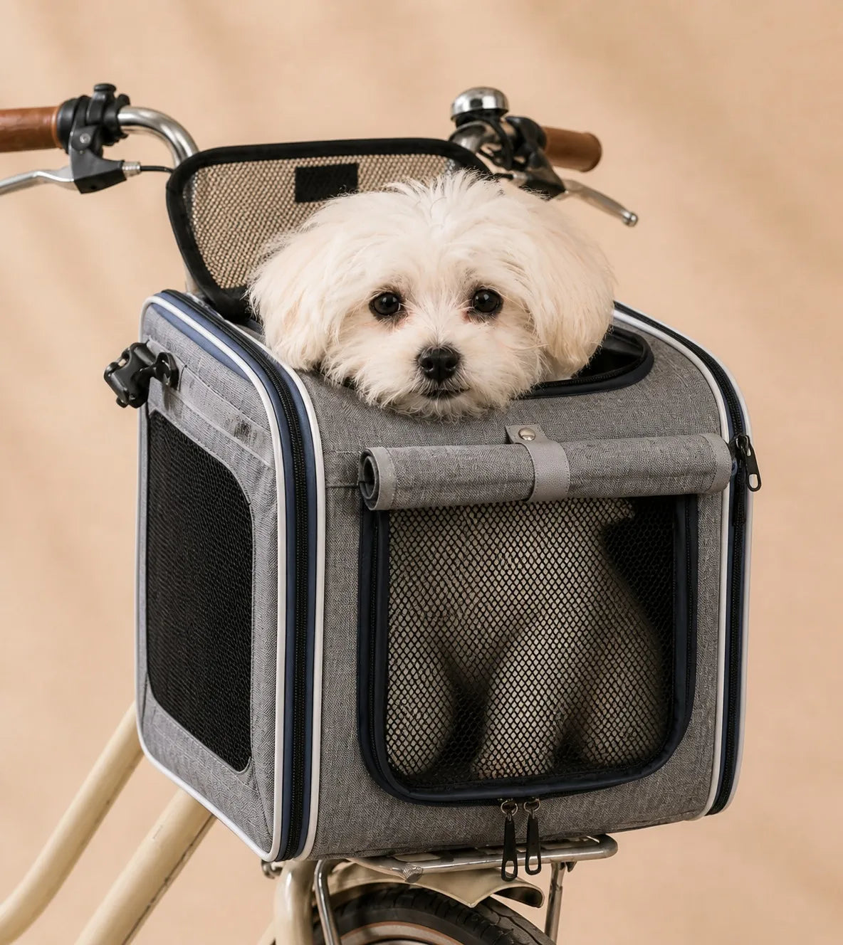 Panier Vélo Transport Chat et Chien — Fixation Guidon, Mesh 4 Faces, Pliable