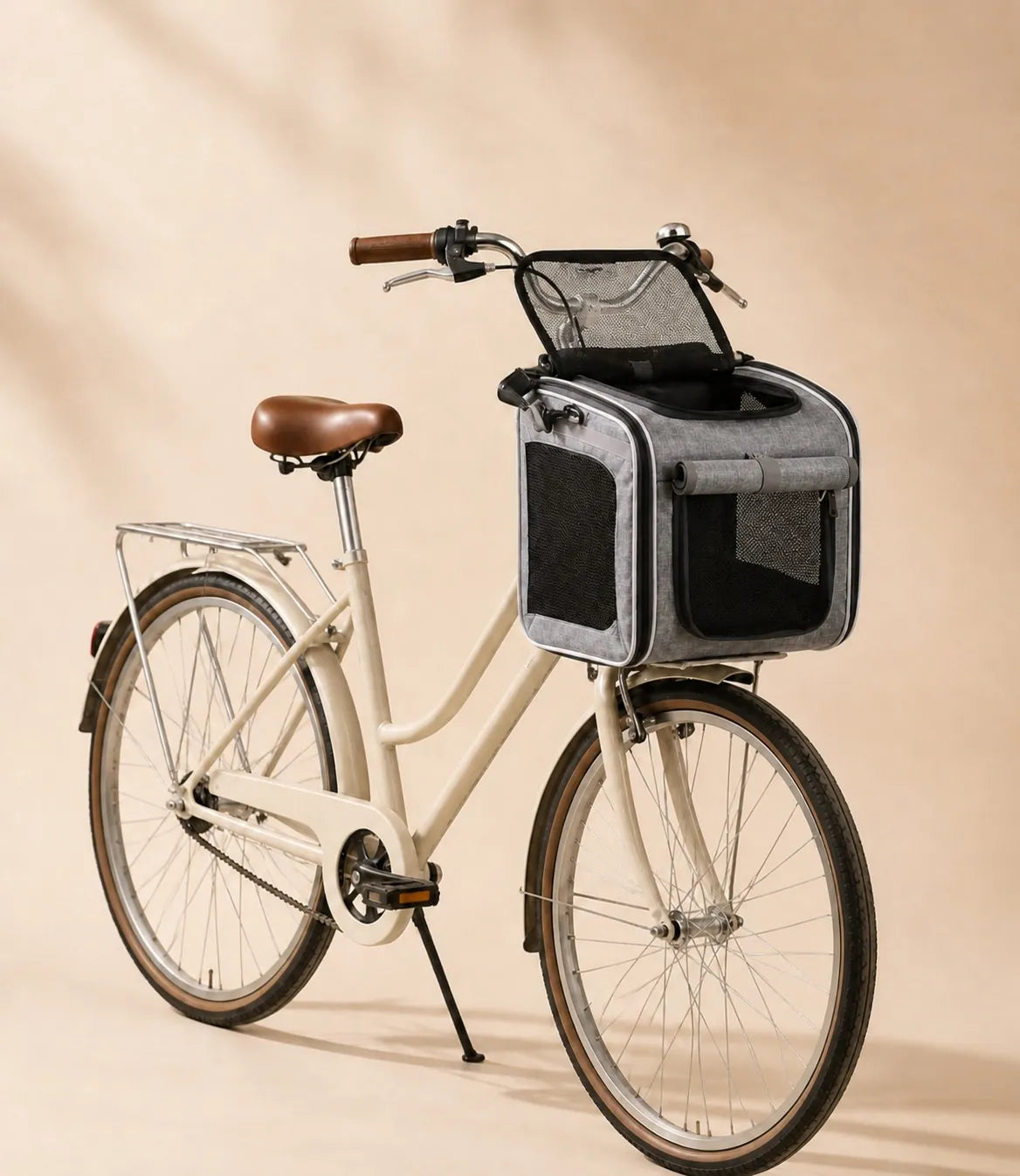 Panier Vélo Transport Chat et Chien — Fixation Guidon, Mesh 4 Faces, Pliable
